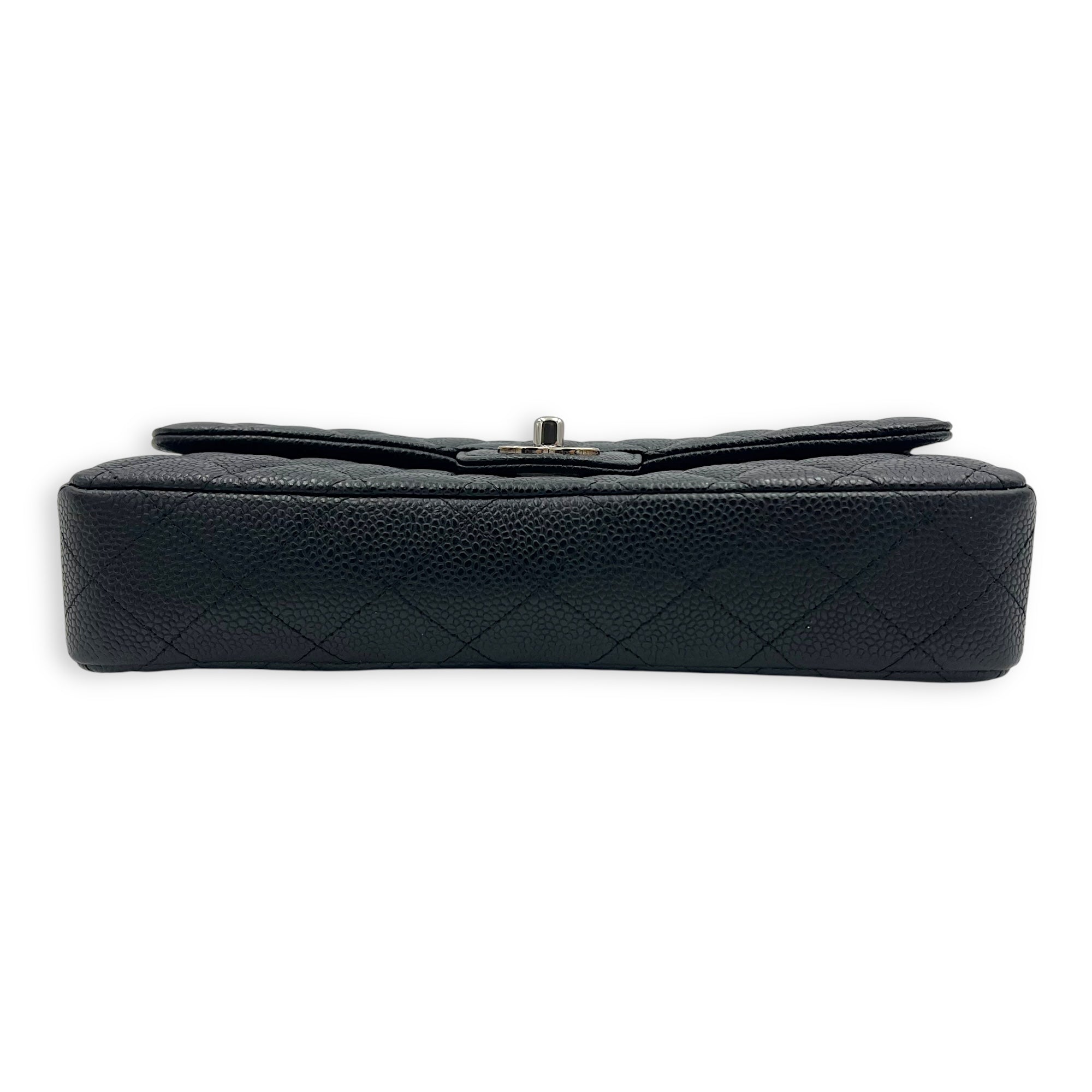Chanel East West Flap Shoulder Bag Black in Caviar Leather, Silver hardware_7