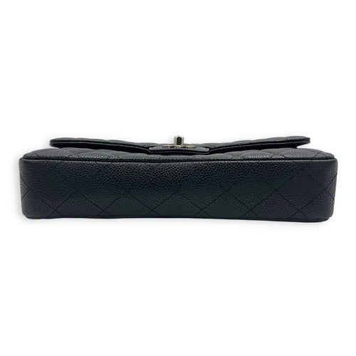 Chanel East West Flap Shoulder Bag Black in Caviar Leather, Silver hardware_7