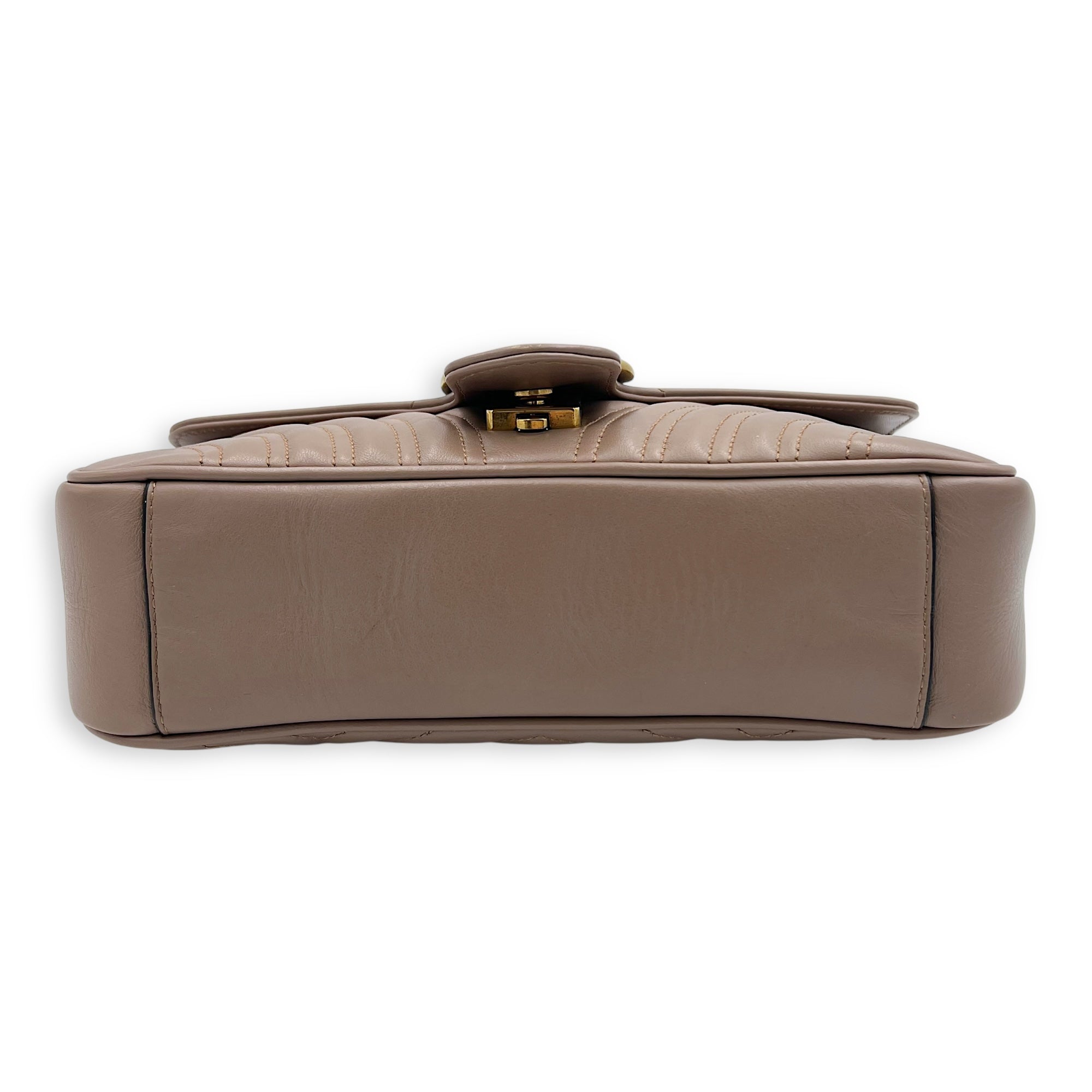 Gucci GG Marmont Shoulder Bag Beige in Calfskin, Gold hardware_3