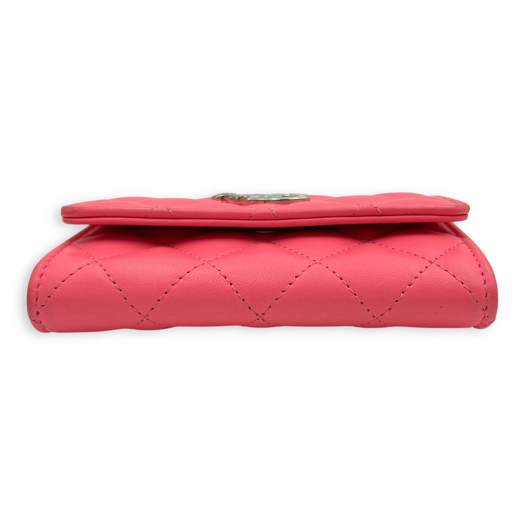 Chanel CC Pink Card Holder in Lambskin, Silver hardware_3