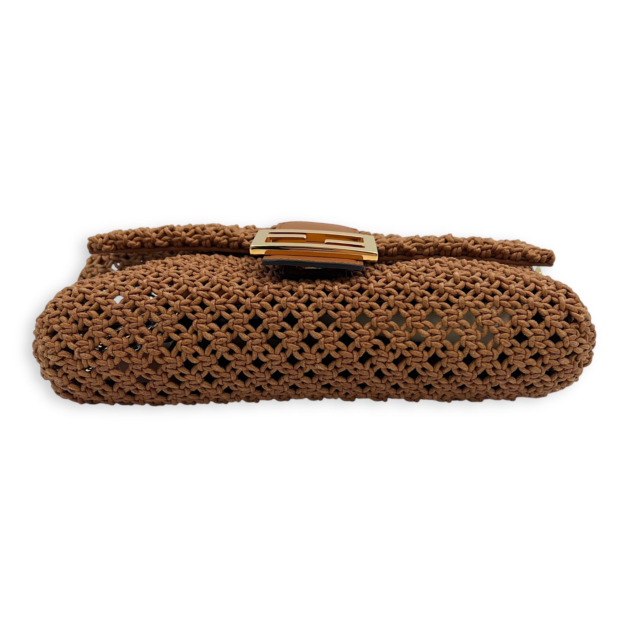 Fendi Baguette Shoulder Bag Brown in Braided leather, Gold hardware_7