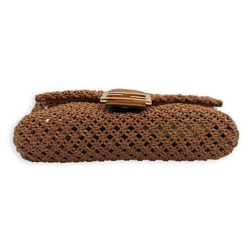 Fendi Baguette Shoulder Bag Brown in Braided leather, Gold hardware_7