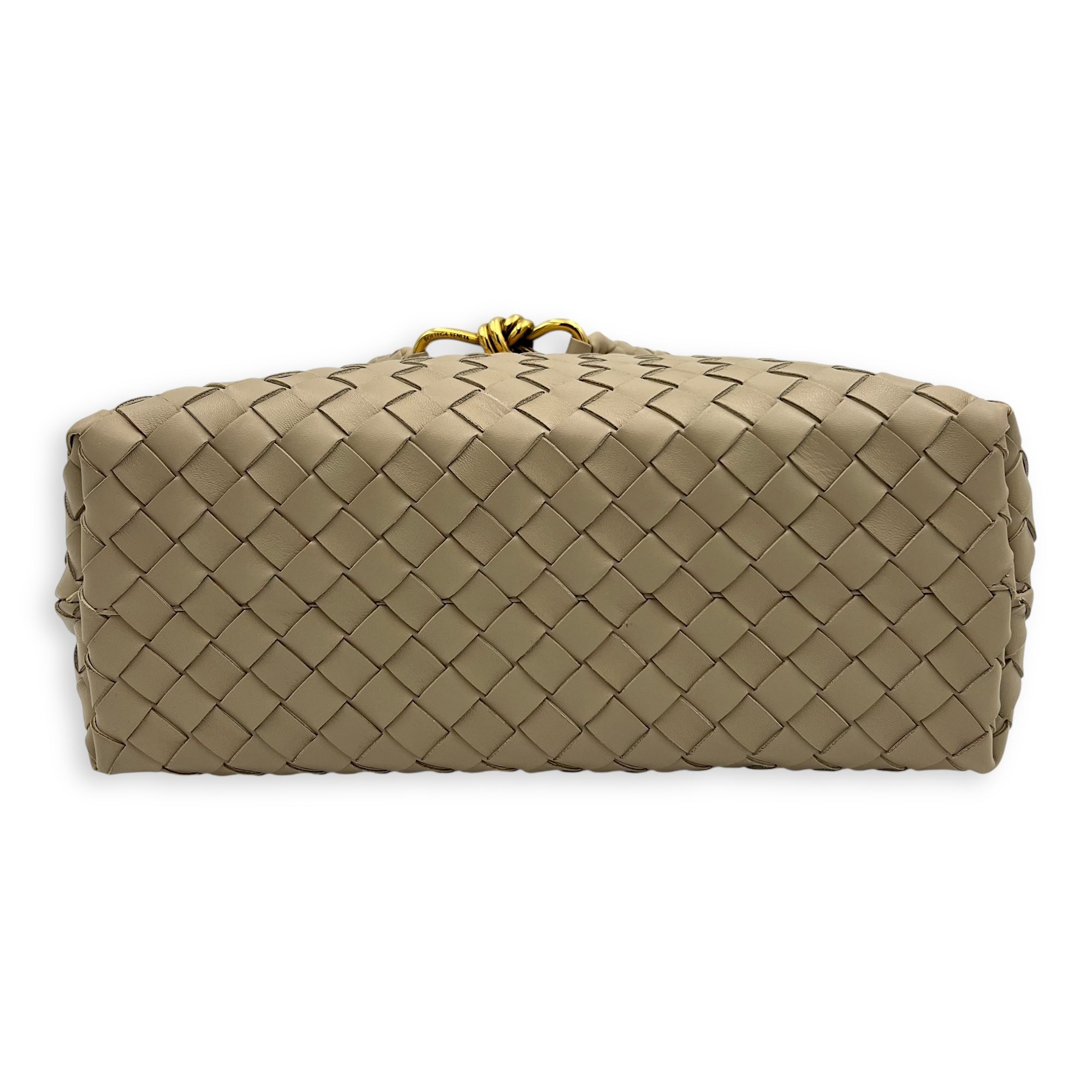 Bottega Veneta Andiamo Medium Beige Top Handle Bag in Calfskin, Gold hardware_3