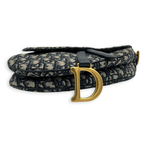 Dior Saddle Shoulder Bag Blue in Jacquard, Gold hardware_9