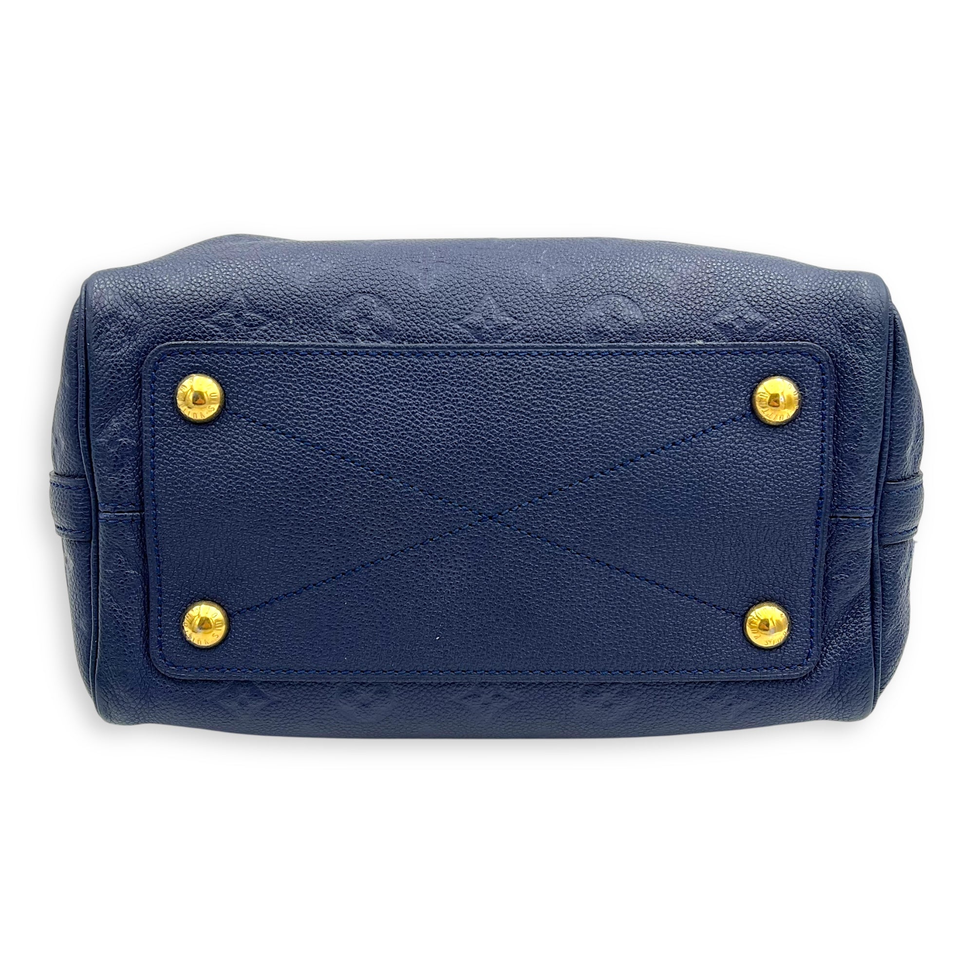 Louis Vuitton Speedy Bandouliere Top Handle Bag Blue in Empreinte Leather, Gold hardware_6