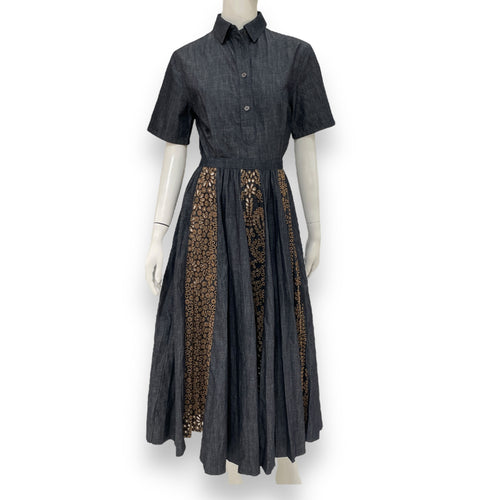 Denim Dress with Gold Coloured eyelet embroidery 34 Blue Ready-To-Wear in Cotton