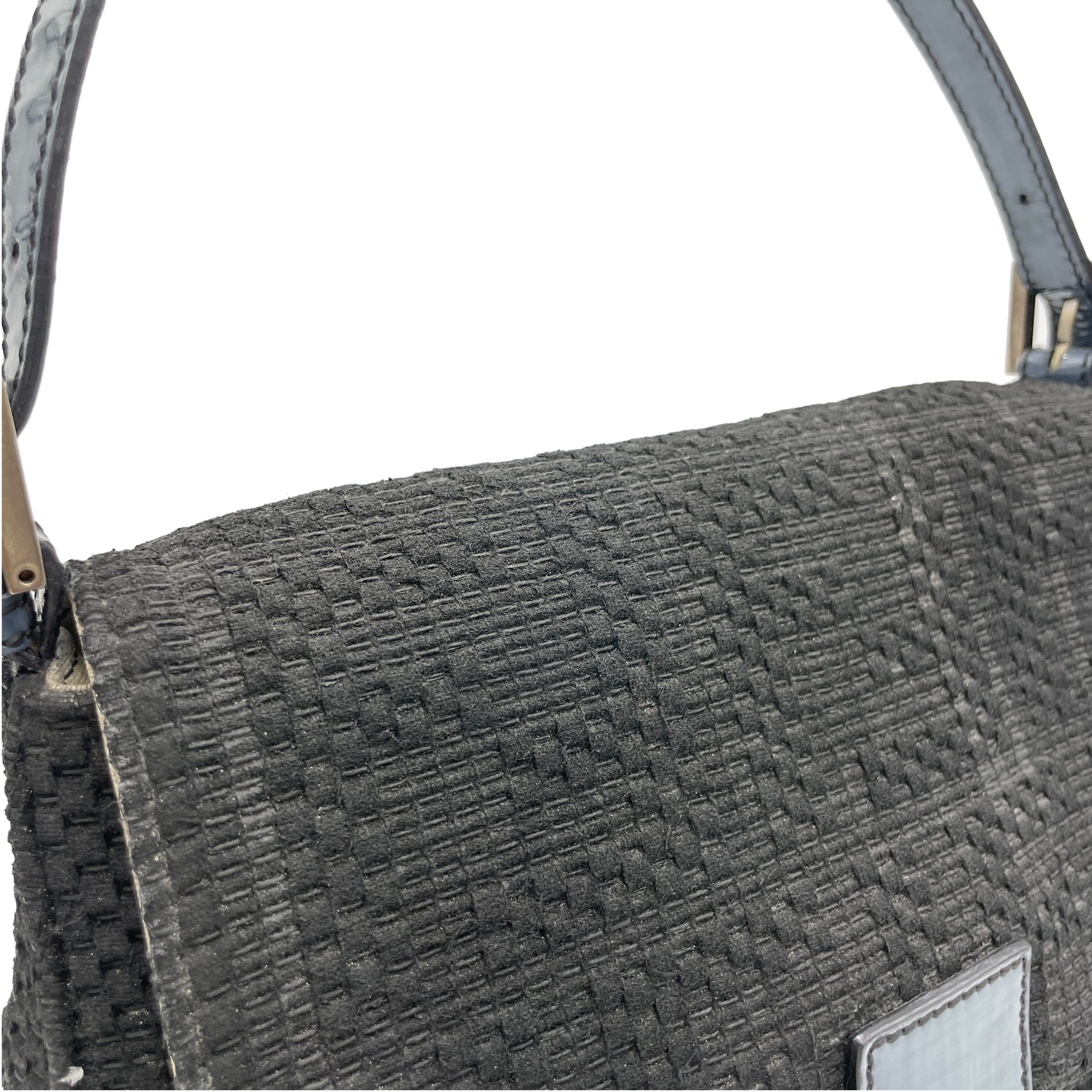 Mamma Baguette Black Shoulder Bag in Canvas, Silver hardware