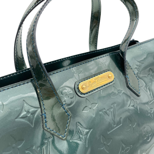 Wilshire PM Green Top Handle Bag in Patent Leather, Gold hardware