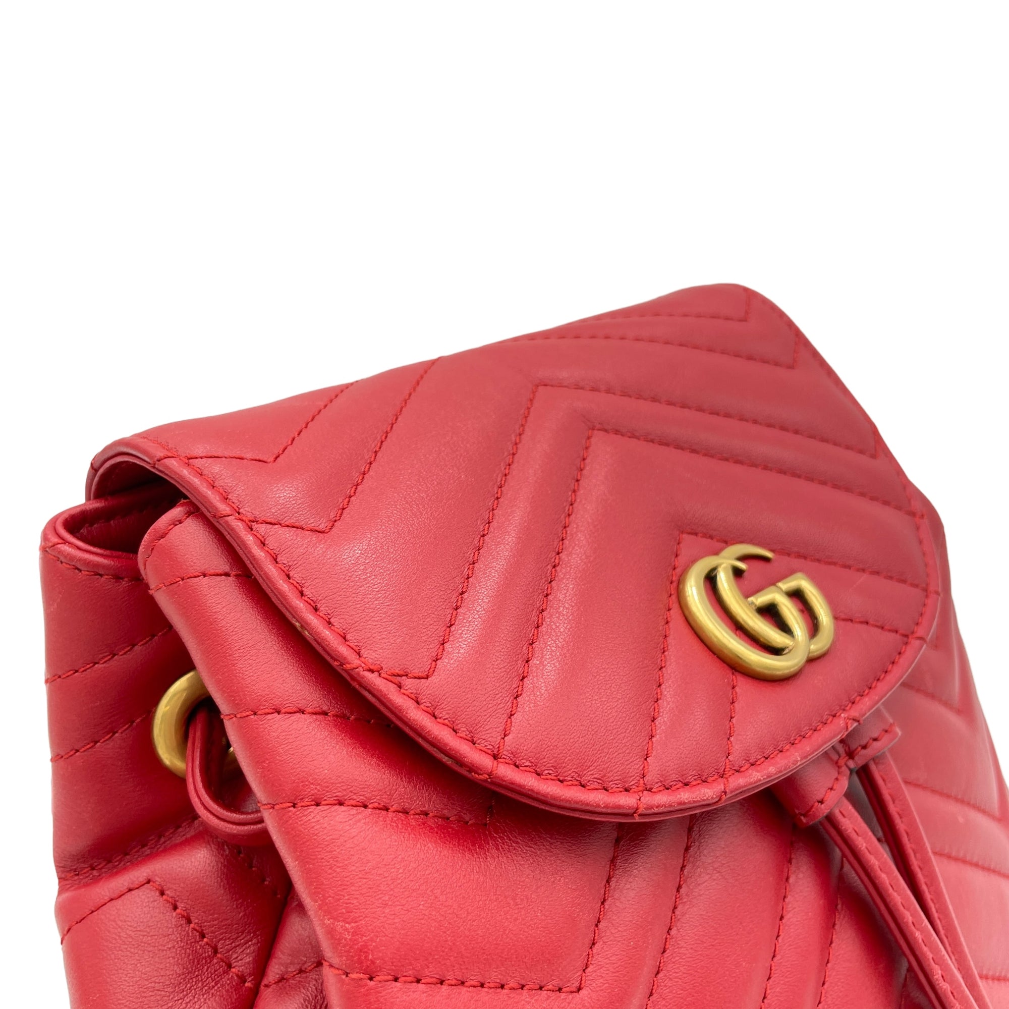 Marmont Red Backpack in Calfskin, Gold hardware