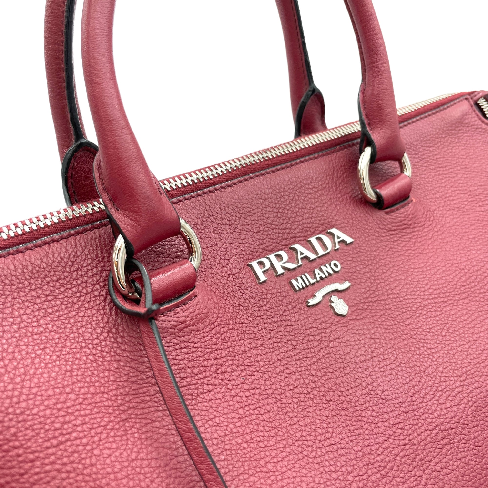 Two-Way Red Top Handle Bag in Calfskin, Sliver hardware