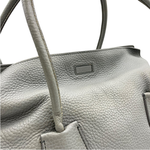 Grained M Grey Top Handle Bag in Calfskin, Gold hardware