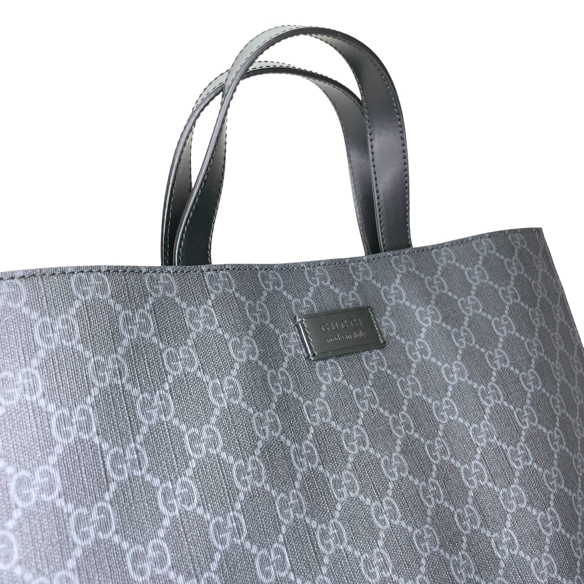 GG Supreme Tote Bag Black Tote Bag in Monogram Coated Canvas, Silver hardware