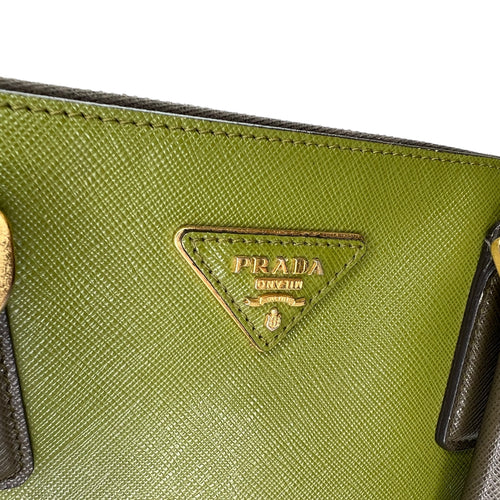 Galleria Green Top Handle Bag in Saffiano Leather, Gold hardware