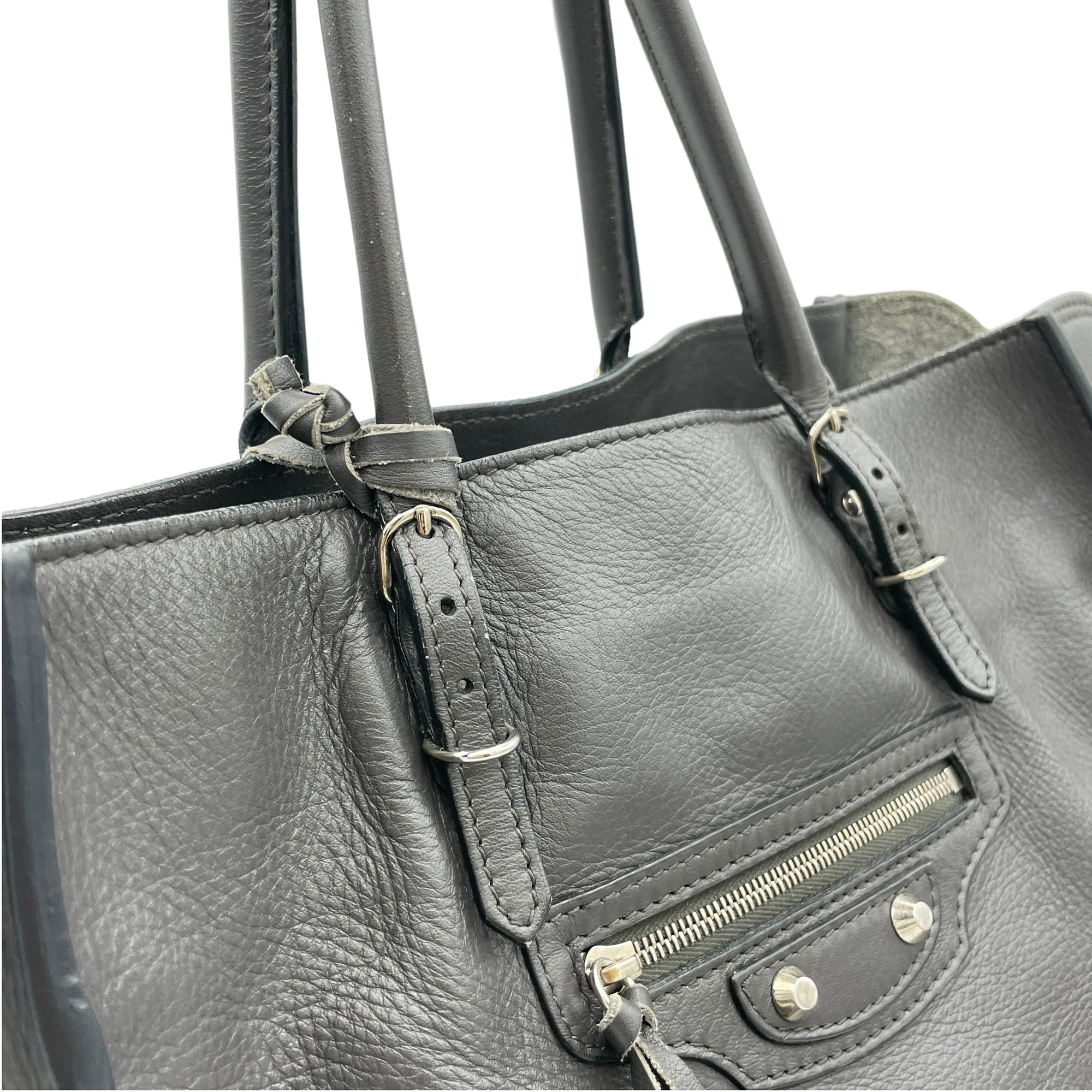 Papier Grey Tote Bag in Calfskin, Silver hardware