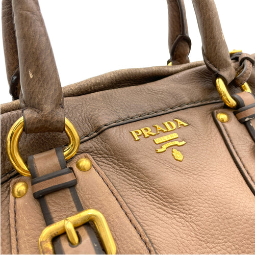 Logo Two way Brown Top Handle Bag in Deerskin, Gold hardware