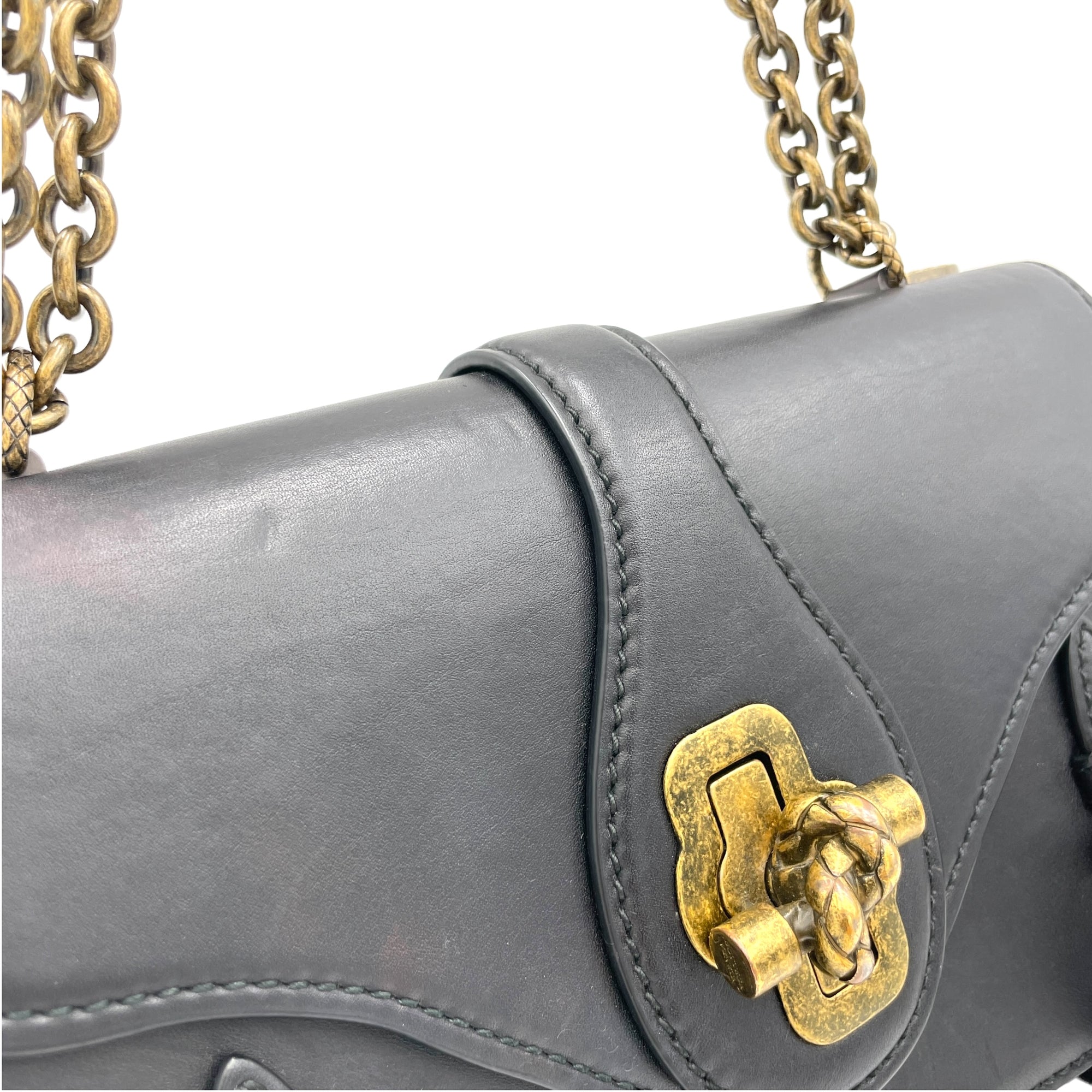 City Knot Black Shoulder Bag in Calfskin, Gold hardware