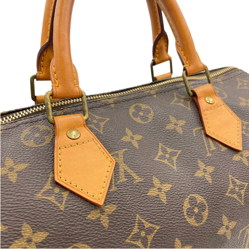 Speedy 30 Brown Top Handle Bag in Monogram Coated Canvas, Gold hardware