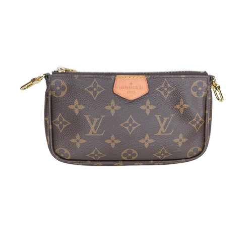 Multi-Pochette Accessoires Brown Shoulder Bag in Monogram Coated Canvas, Gold hardware