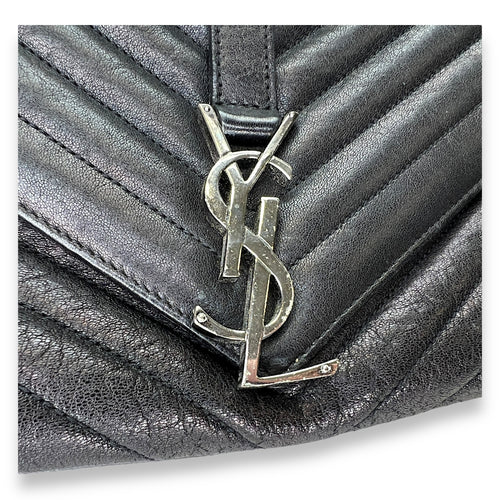 College Large Black Shoulder Bag in Calfskin, Silver hardware