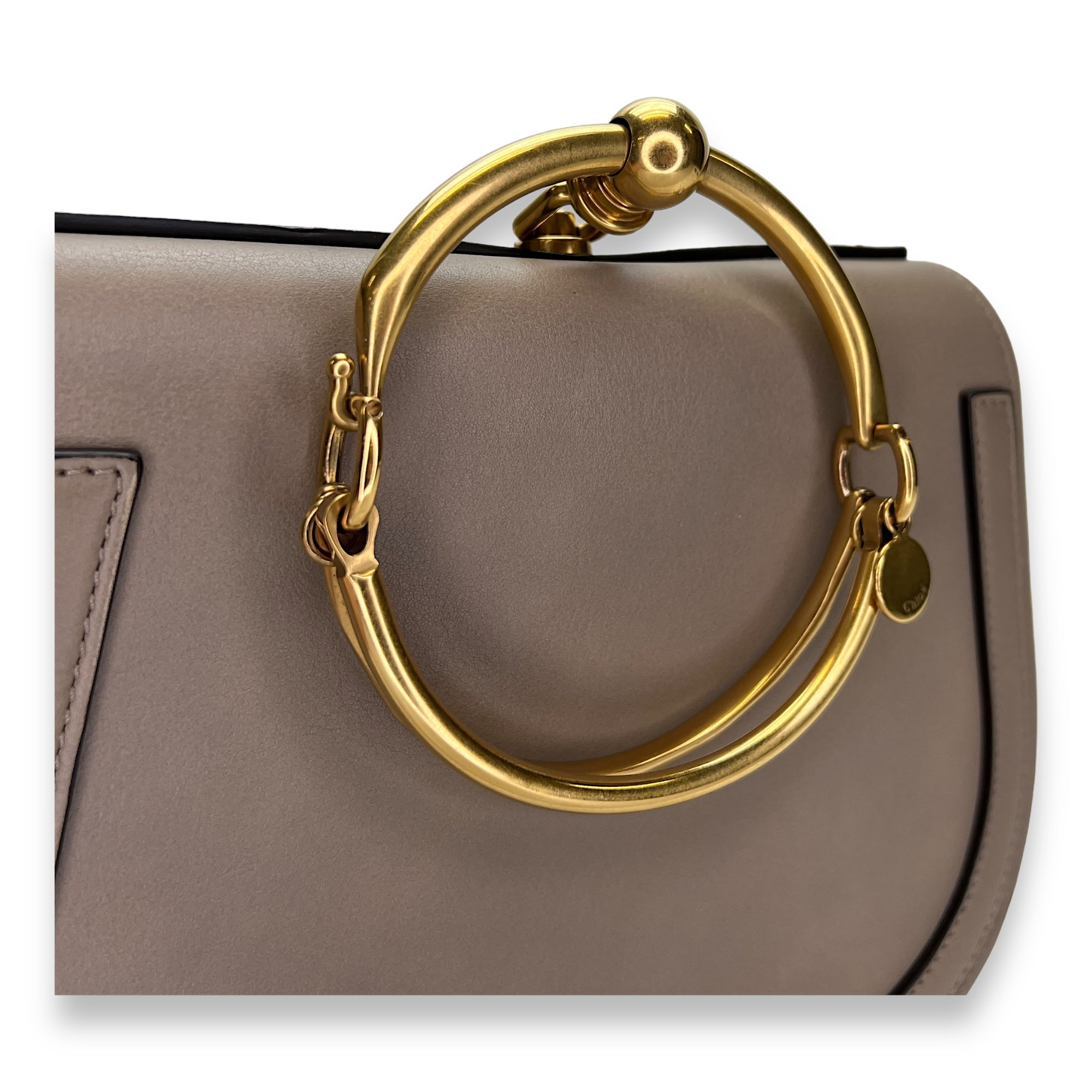 Nile Beige Top Handle Bag in Calfskin, Gold hardware