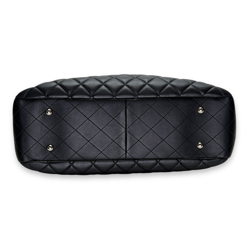 Quilted Black Tote Bag in Calfskin, Silver hardware