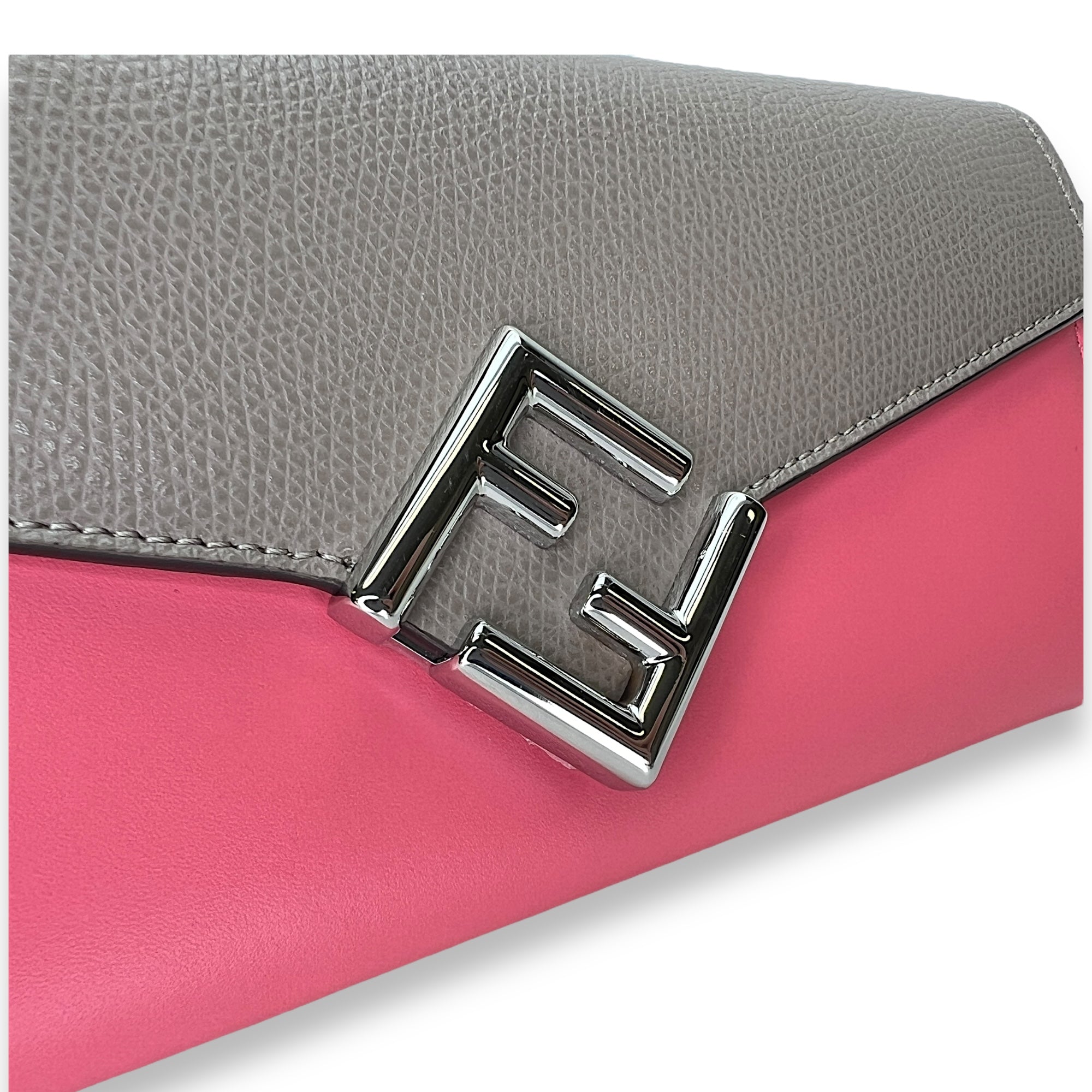 FF Continental Pink Wallet on Chain in Calfskin, Silver hardware