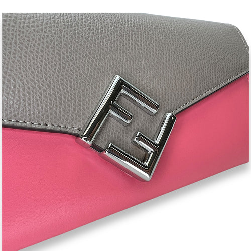 FF Continental Pink Wallet on Chain in Calfskin, Silver hardware