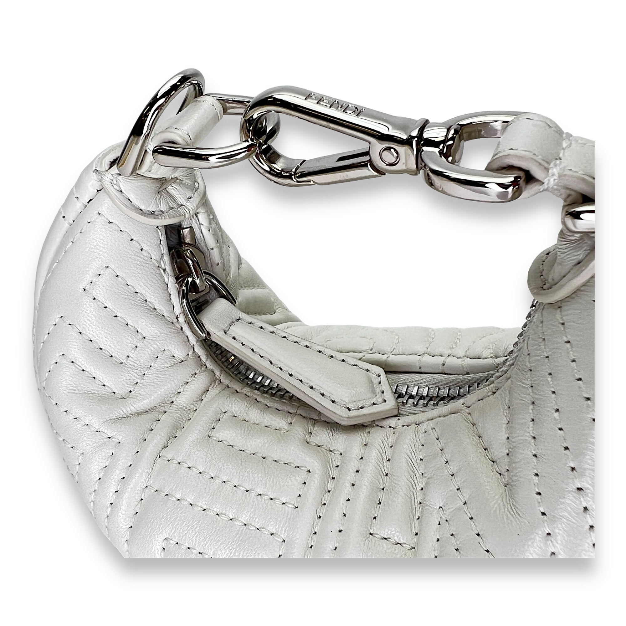 Fendigraphy Nano White Top Handle Bag in Calfskin, Silver hardware