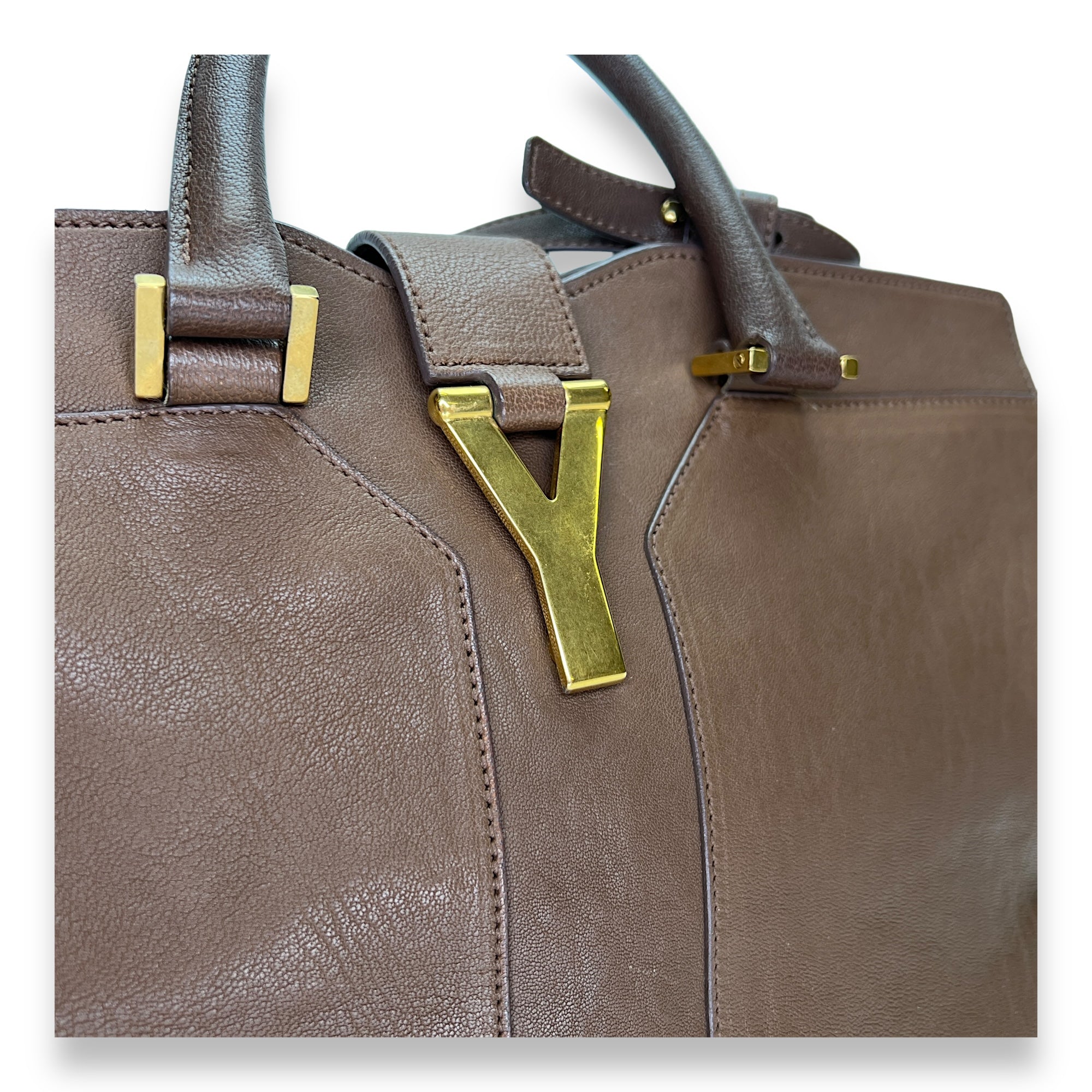 Cabas Chyc Ligne Small Brown Top Handle Bag in Calfskin, Gold hardware