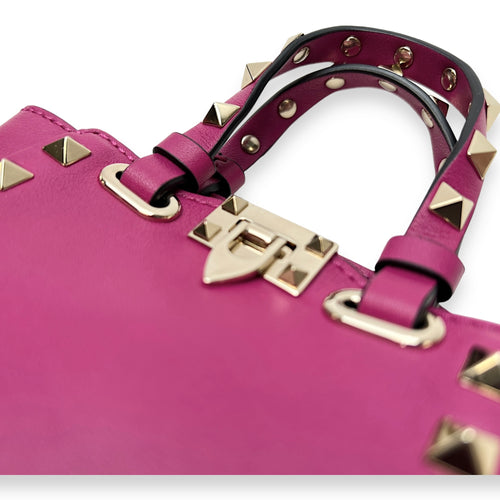 Rockstud Micro Pink Top Handle Bag in Calfskin, Gold hardware