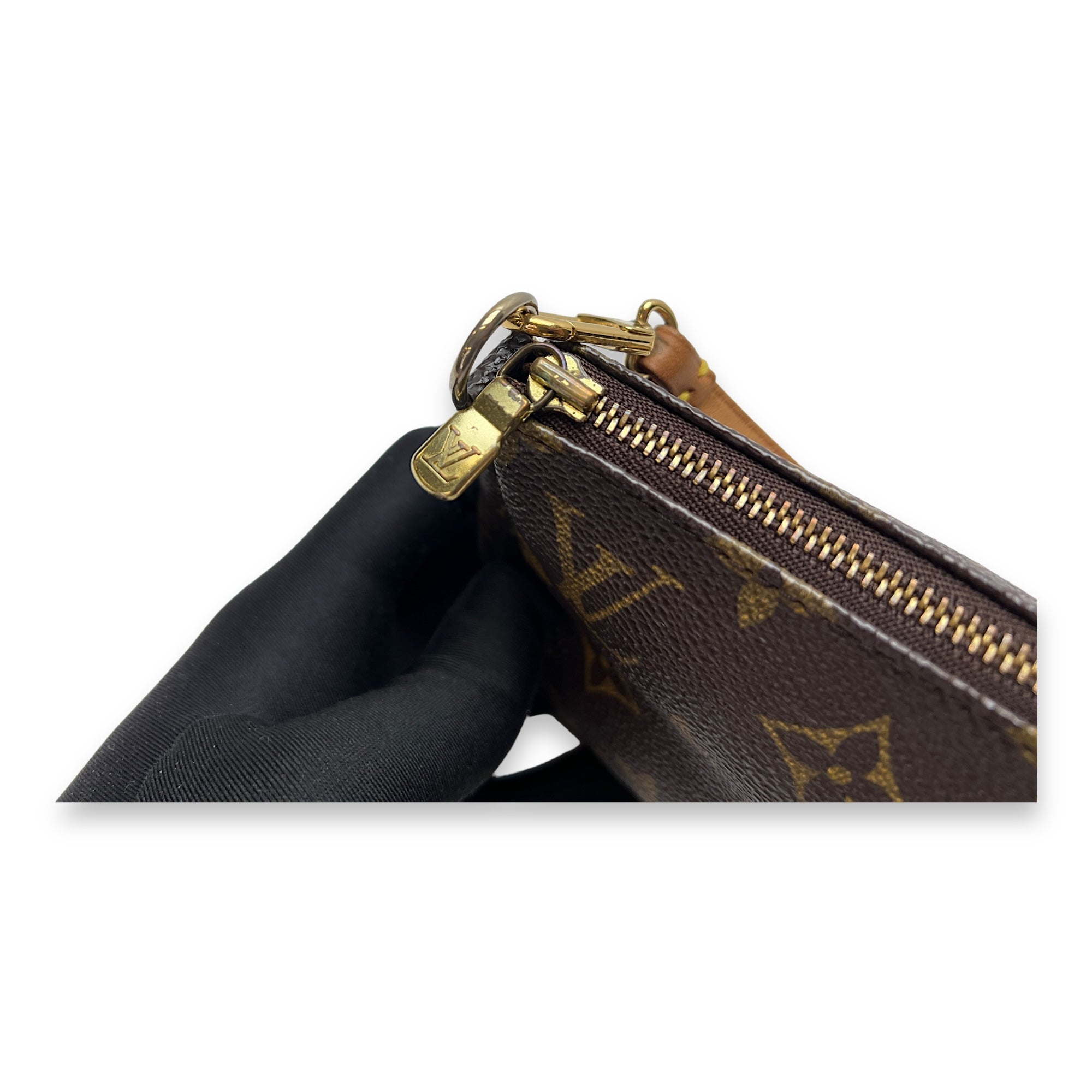 Pochette Accessoires Brown Pouch in Monogram Coated Canvas, Gold hardware