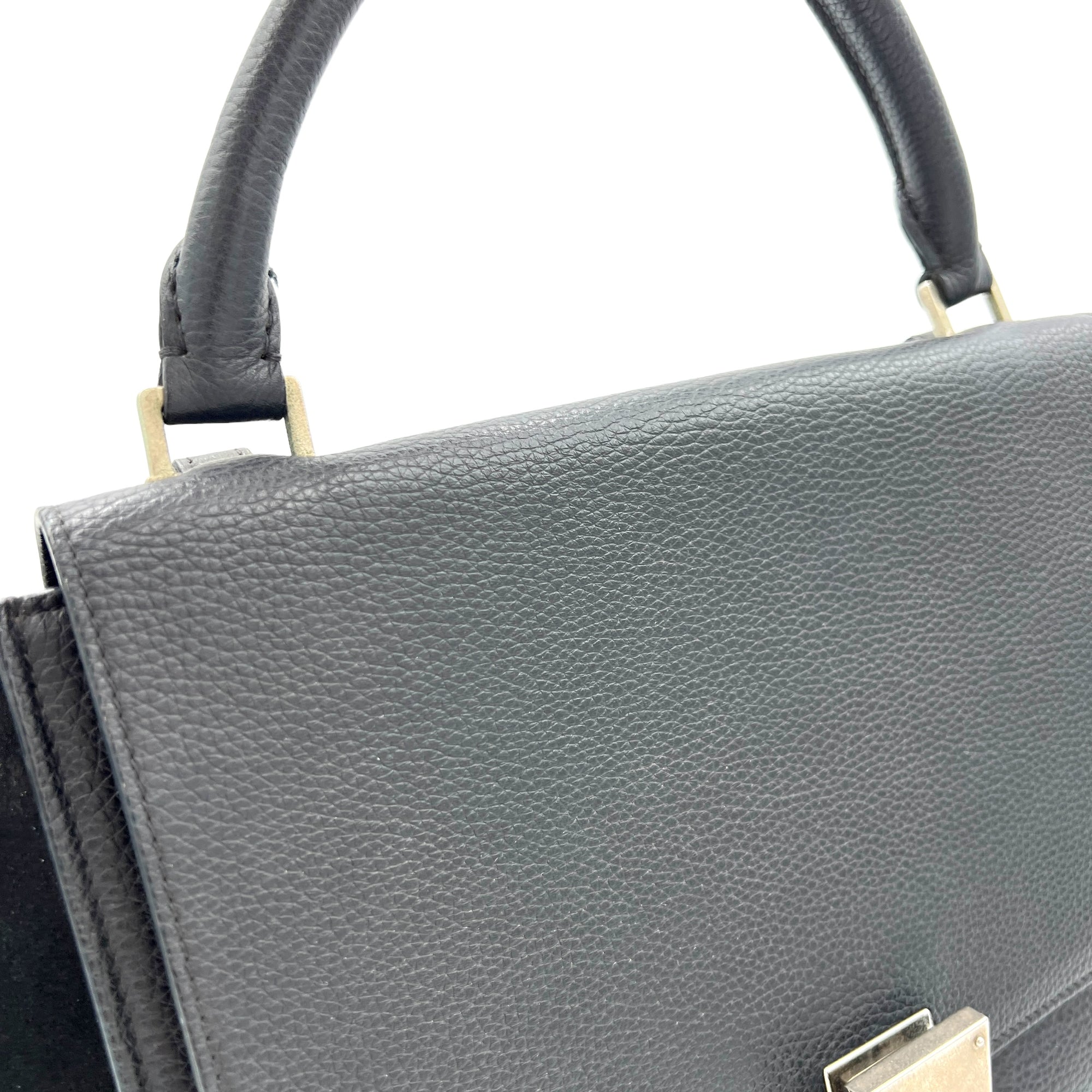 Trapeze Small Black Top Handle Bag in Calfskin, Silver hardware