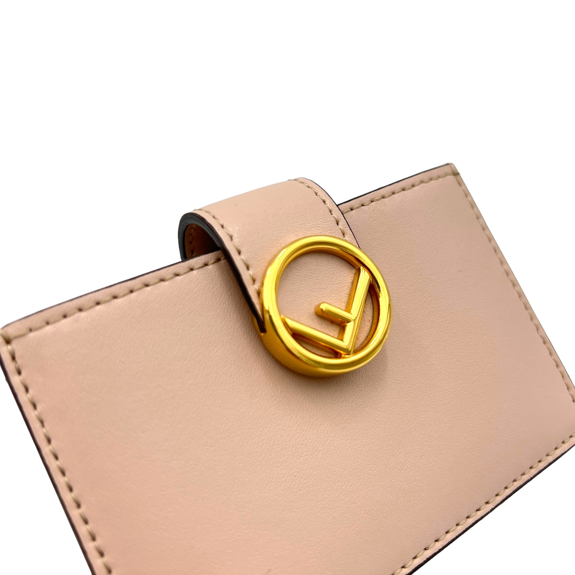 F Circle Pink Card Holder in Calfskin, Gold hardware