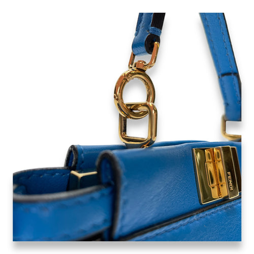 Peekaboo Micro Blue Top Handle Bag in Calfskin, Gold hardware