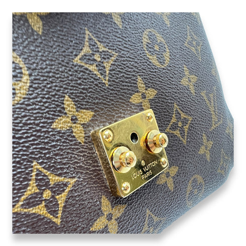 Metis Pochette  Brown Top Handle Bag in Monogram Coated Canvas, Gold hardware