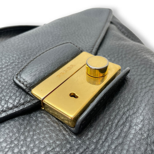 Logo Top handle Bag  Black in Calfskin , Gold Hardware