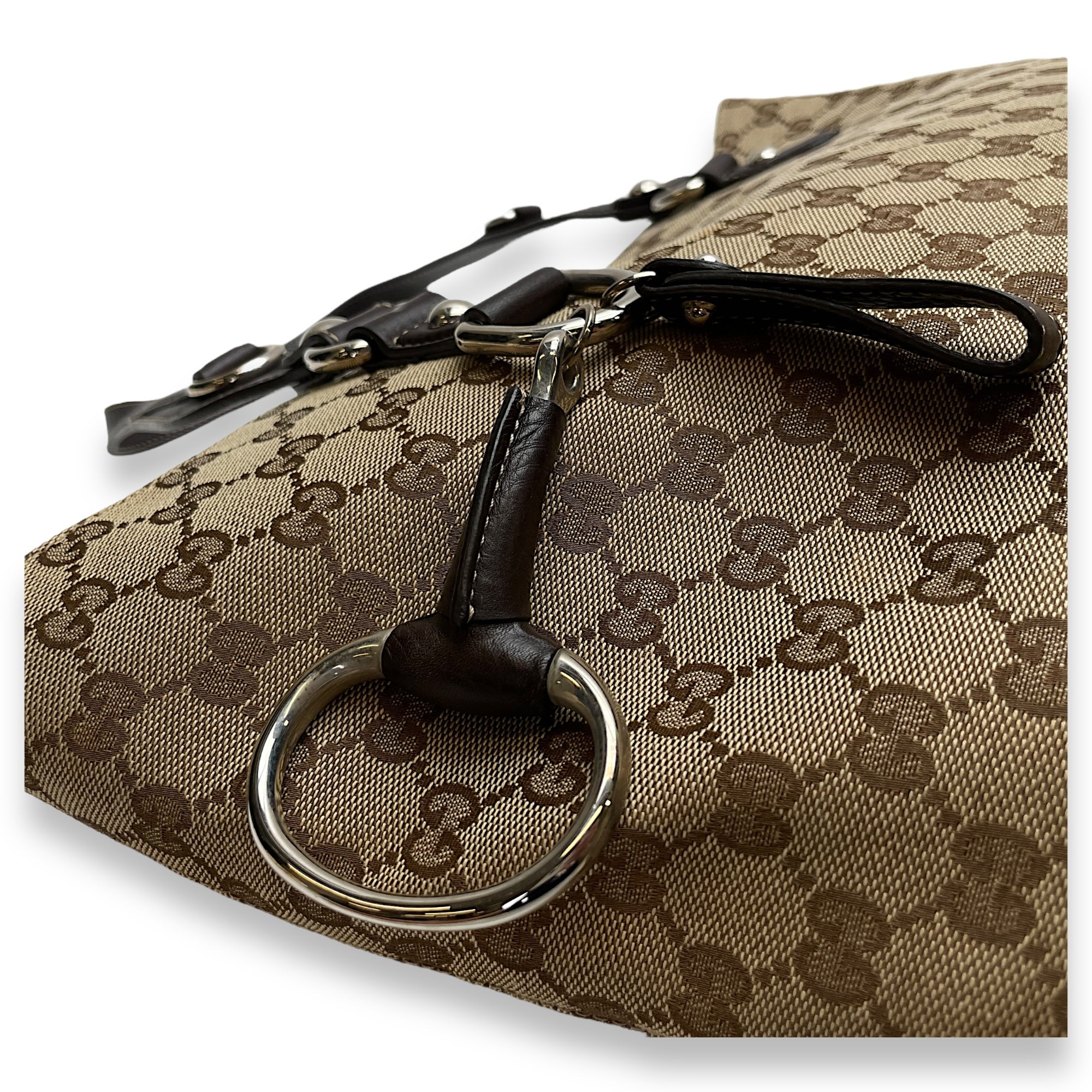 GG Brown Tote Bag in Jacquard, Light Gold hardware