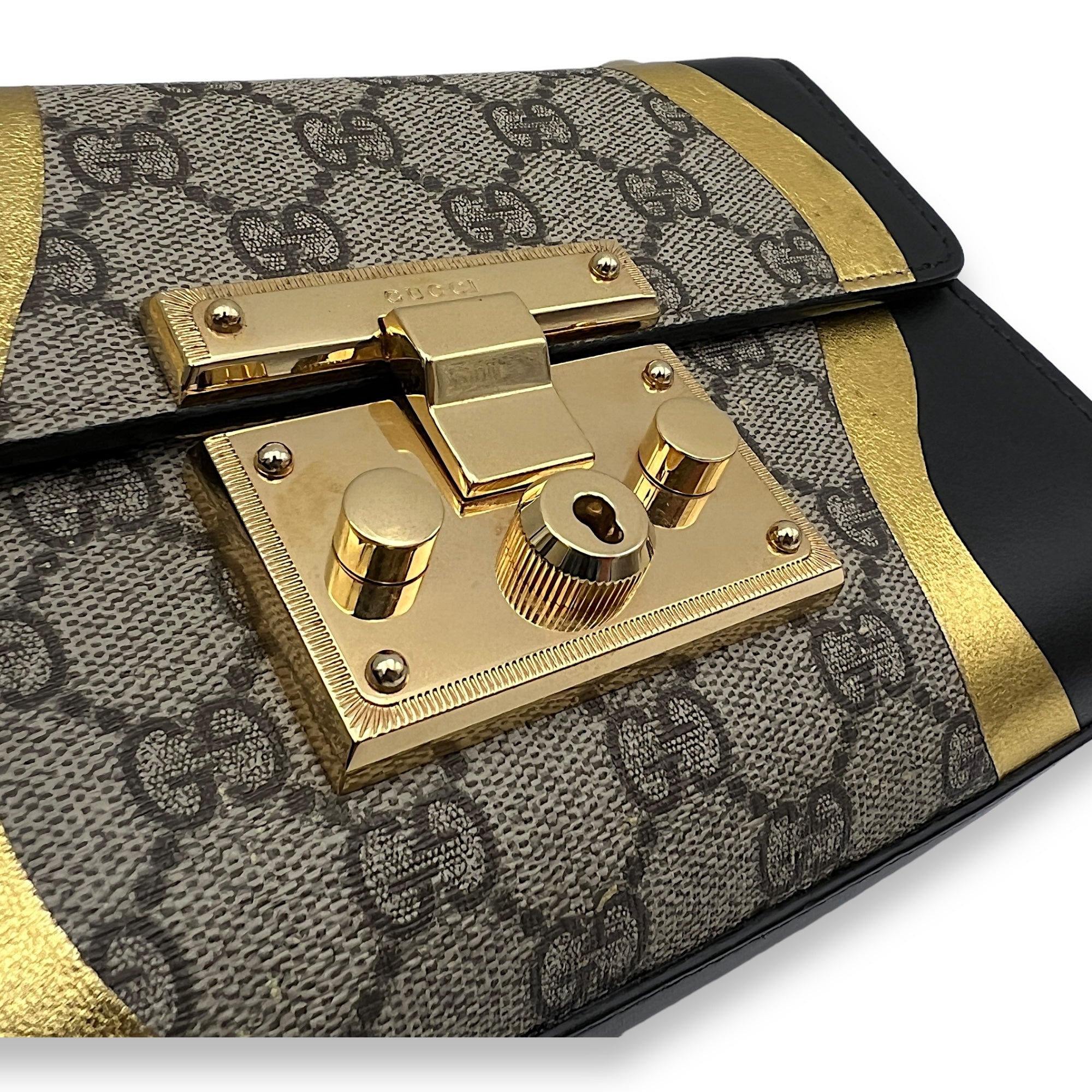 Padlock Shoulder Bag  Black in Coated Canvas , Gold Hardware