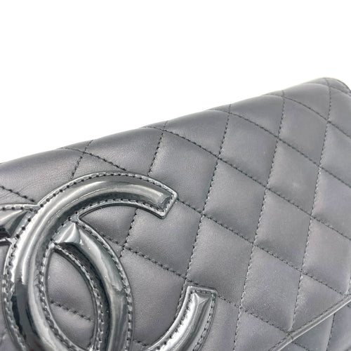 Cambon Black Wallet On Chain in Calfskin, Silver hardware