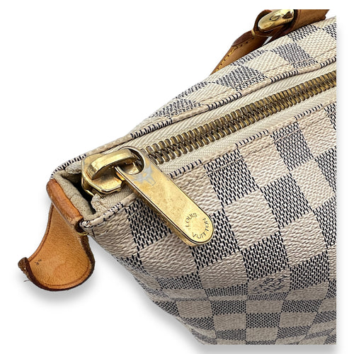 Saleya MM Damier Azur Top Handle Bag in Coated Canvas, Gold hardware