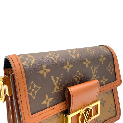 Dauphine Shoulder Bag Mini Brown in Monogram Coated Canvas , Gold Hardware