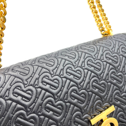 TB Shoulder Bag  Black in Calfskin , Gold Hardware