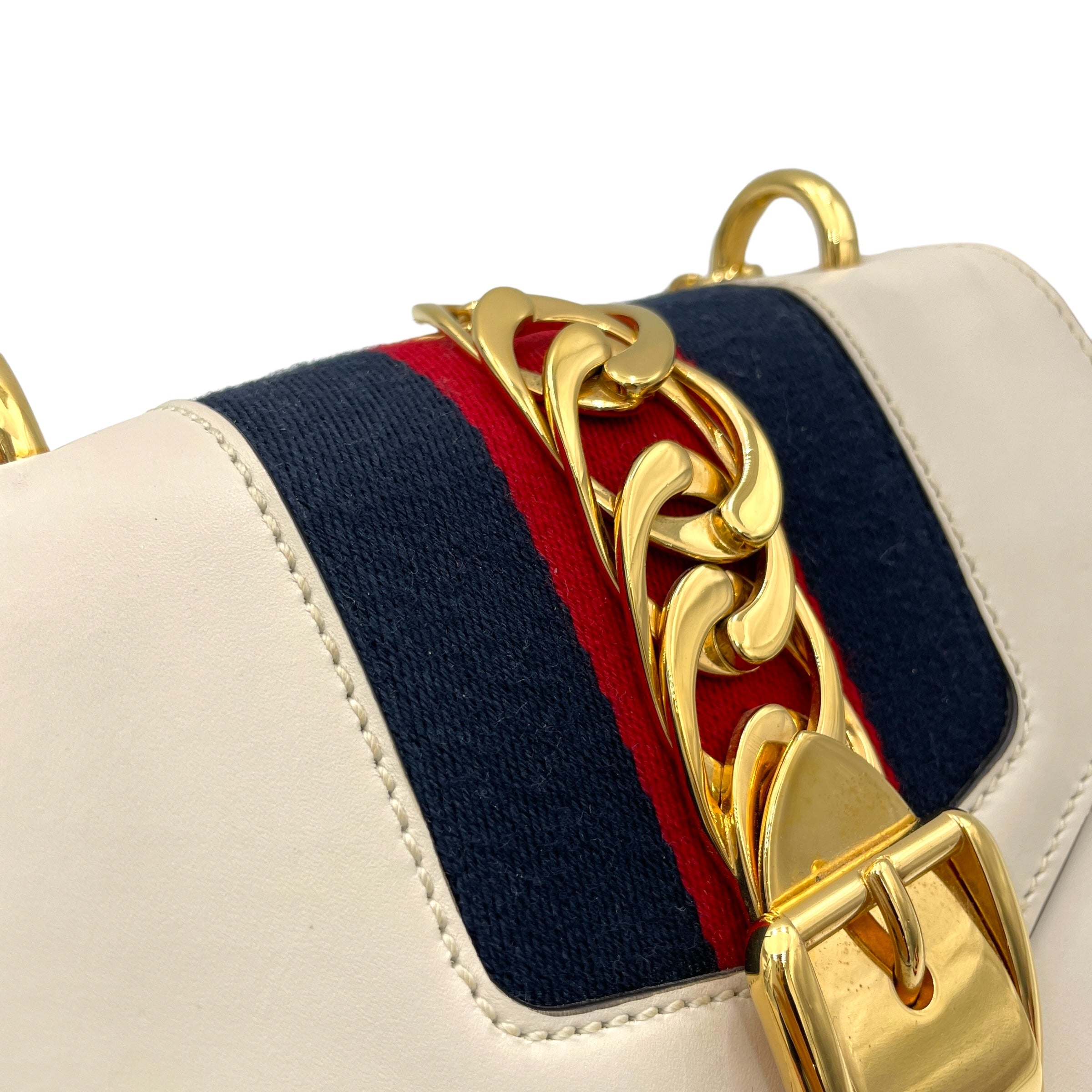 Gucci Sylvie Crossbody Bag White in Calfskin, Gold hardware