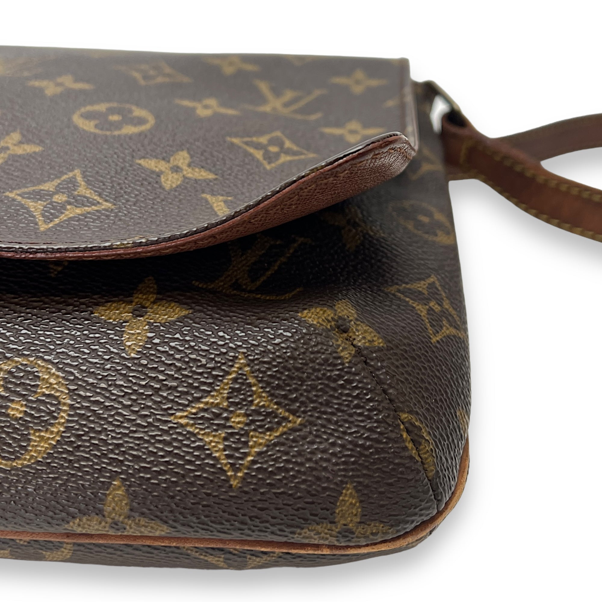 Musette Tango Brown Shoulder Bag in Monogram Coated Canvas, Gold hardware