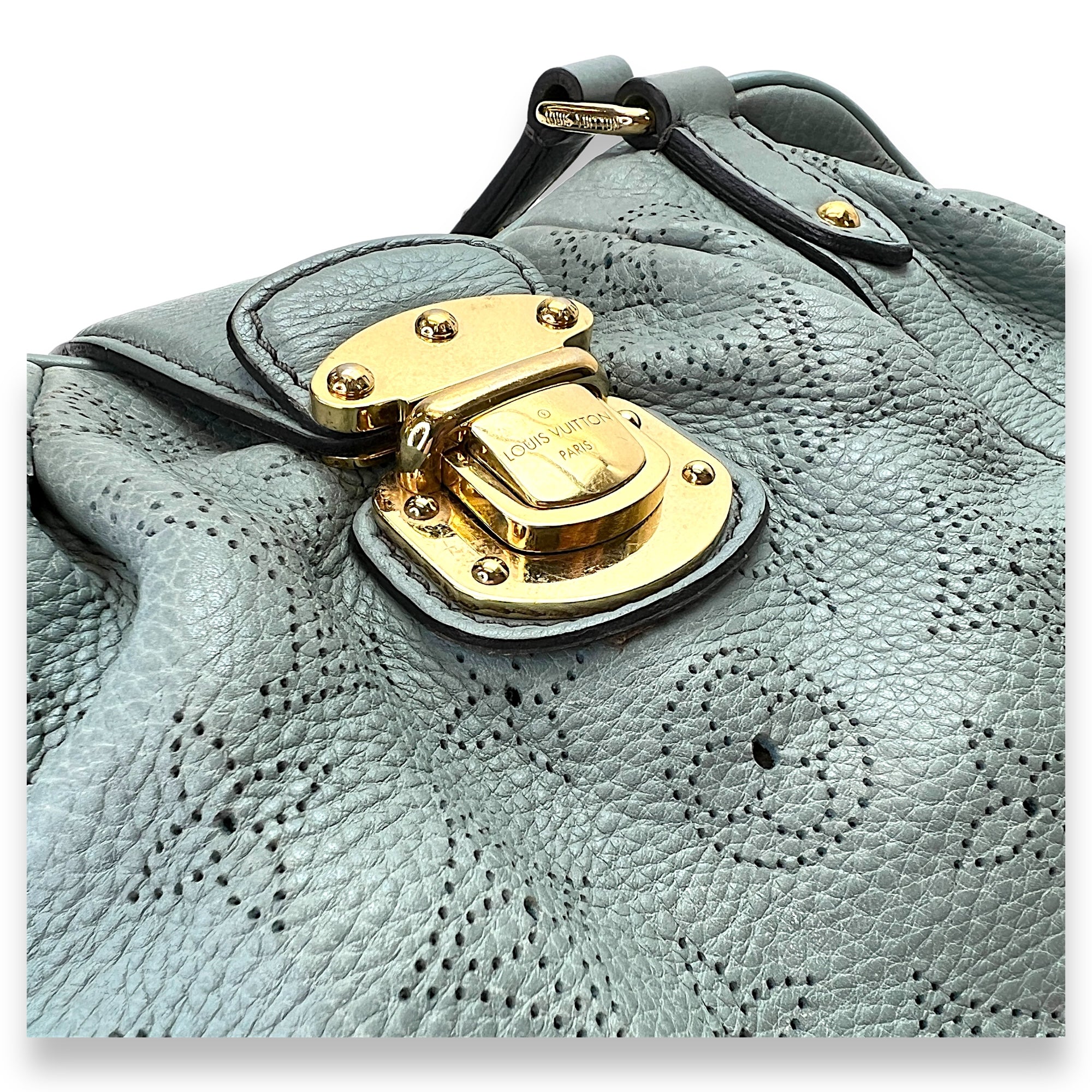 Lunar PM Blue Shoulder Bag in Mahina Leather, Gold hardware