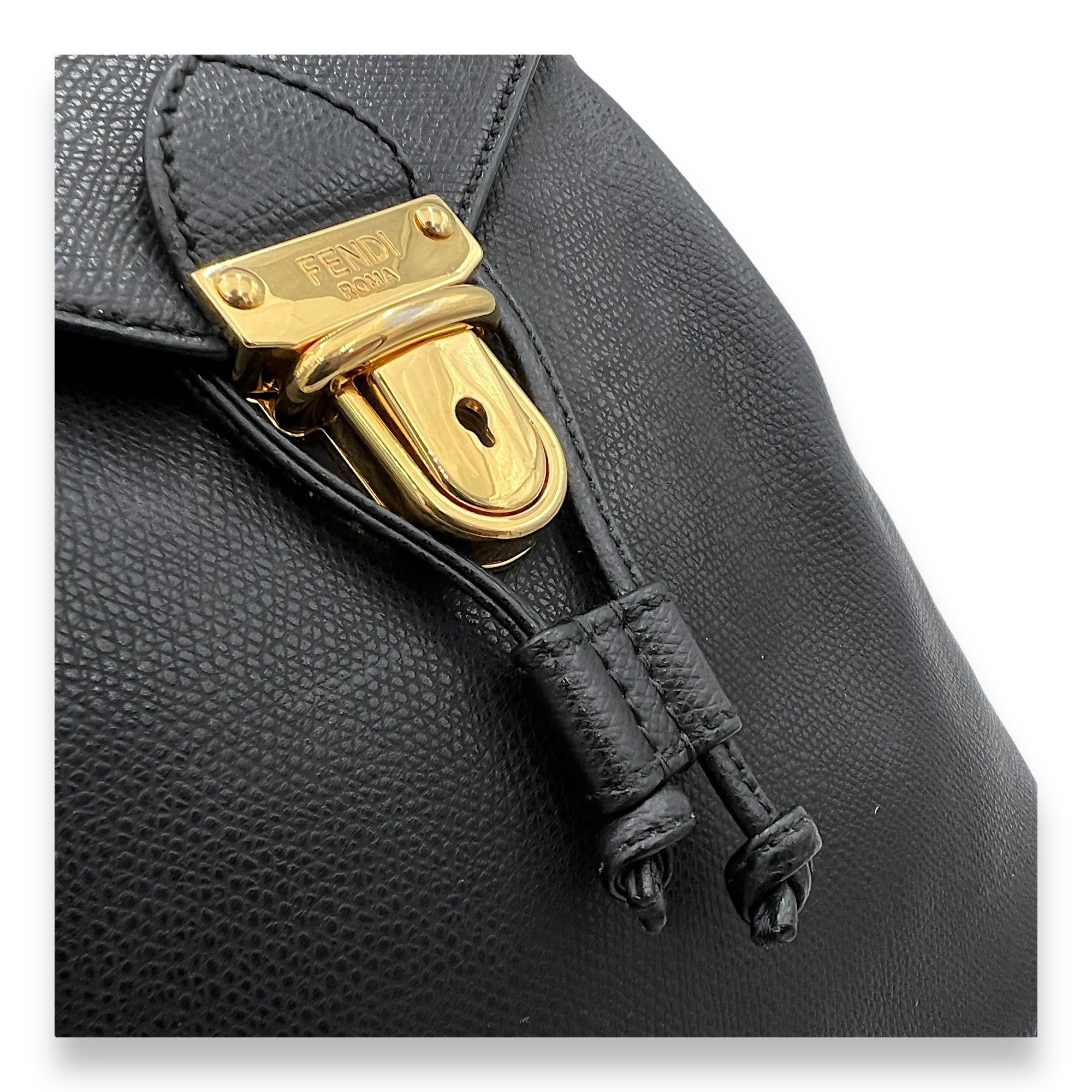 Flap Black Backpack in Calfskin, Gold hardware