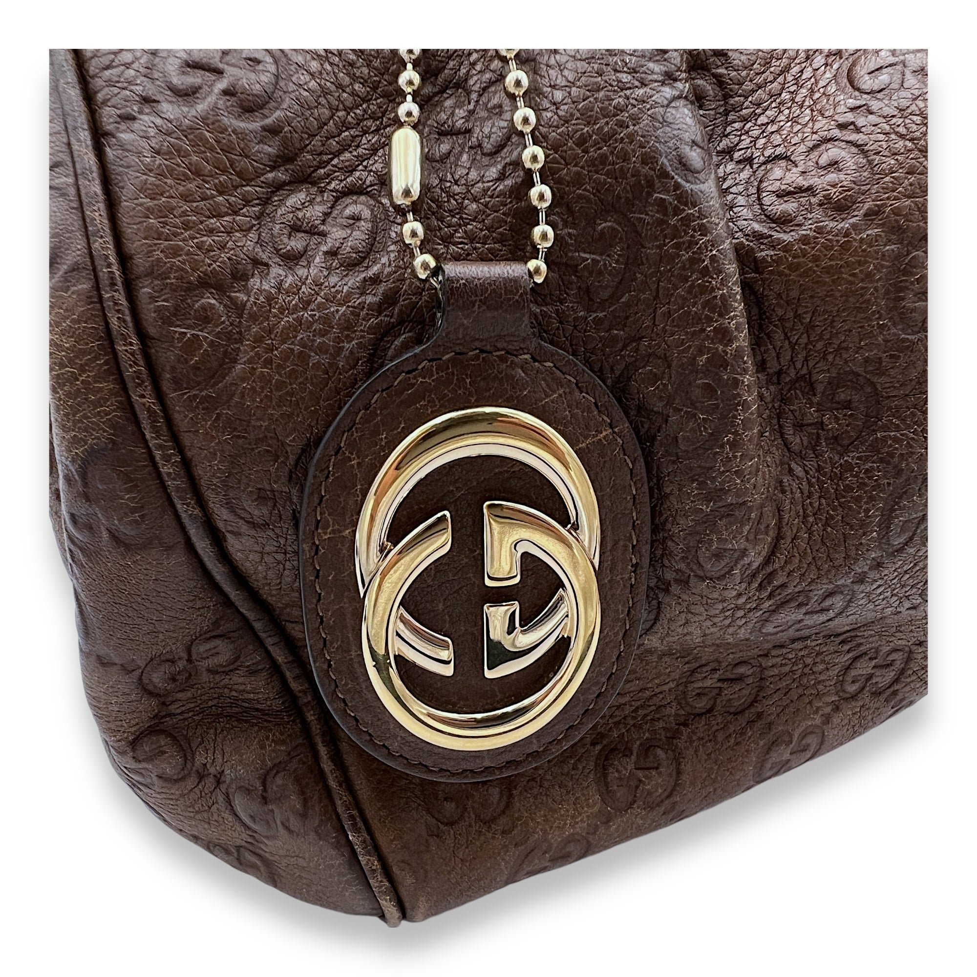 Guccissima Sukey Brown Shoulder Bag in Calfskin, Gold hardware