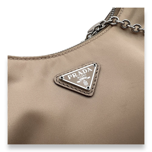 Re-Edition 2005 Beige Crossbody Bag in Re-Nylon, Silver hardware