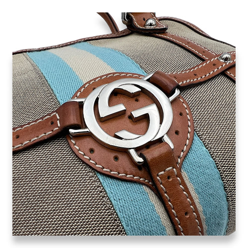 GG Reins Brown Shoulder Bag in Canvas, Gold hardware