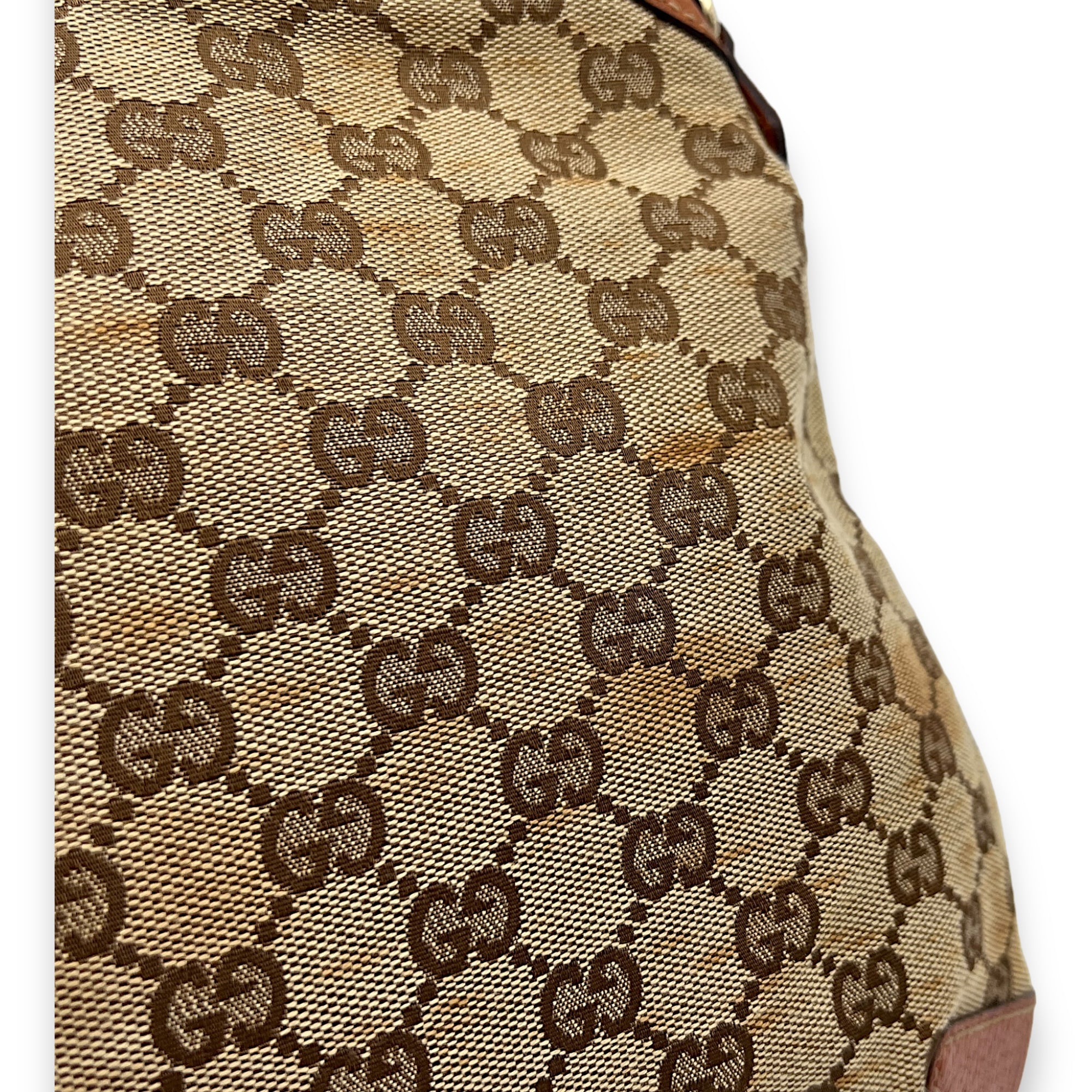 GG Creole Brown Shoulder Bag in Canvas, Gold hardware